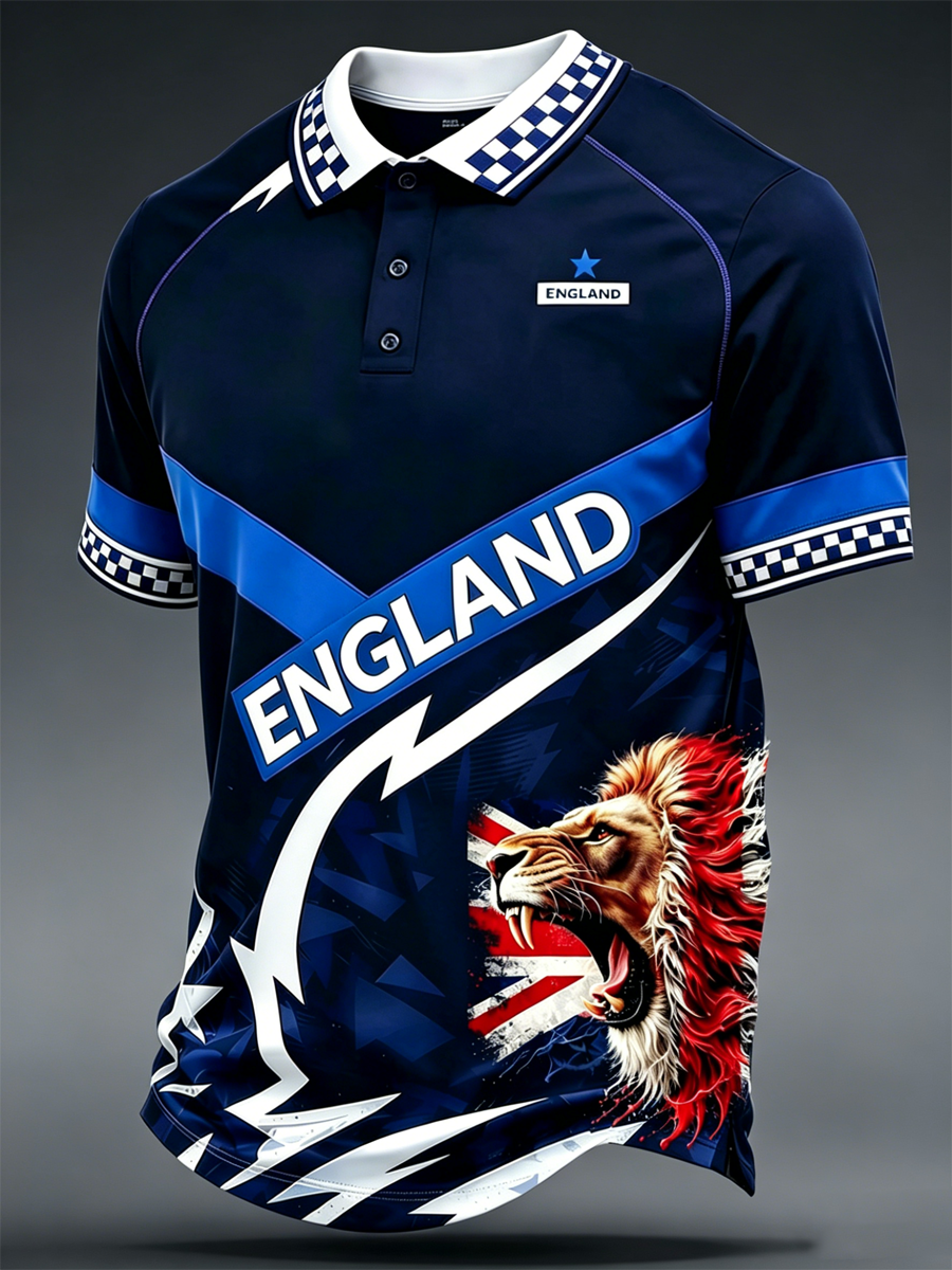 Men's UK Football Lover England Printed three buttons shoulder sleeve