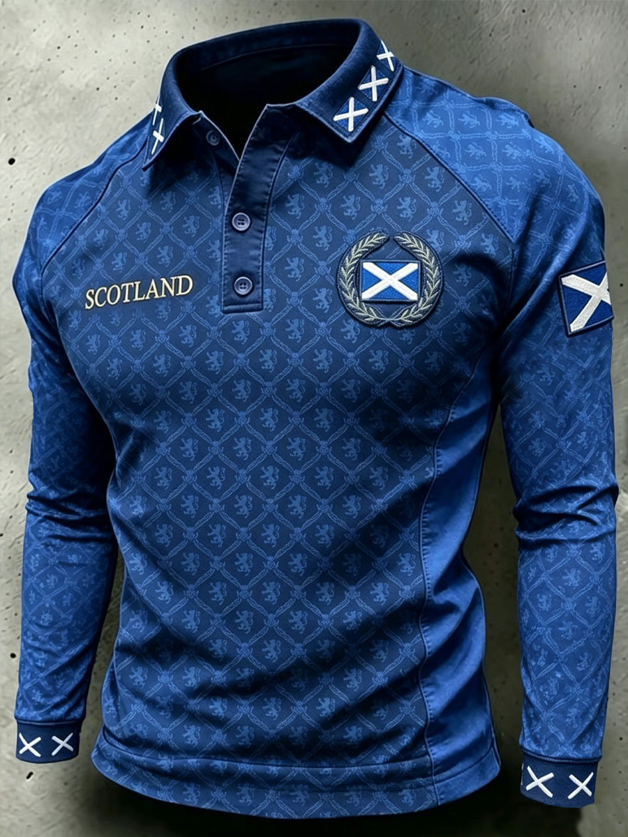 Men's Scotland Printed Three Button Shoulder Plug Long Sleeve