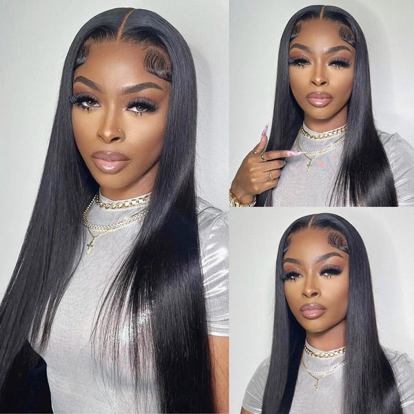 Straight Pre-Bleached Knots Elastic Drawstring Wear Go Glueless Wigs Pre Cut Lace 7x5 HD Lace Closure Wigs