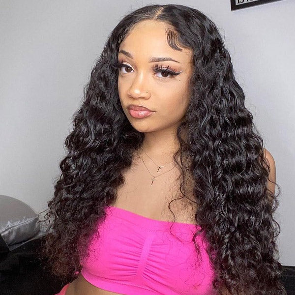 Water Wave Pre-Cut 9x6 T Part Lace Wig Bleached Knots Lace Frontal Wear Go Wig