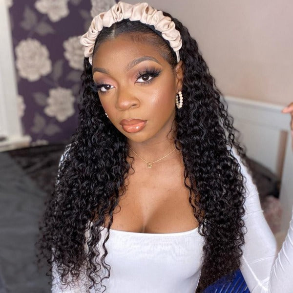 Grip Headband Scarf Wig Water Wave 100% Human Hair Wig Curly No plucking wigs for Women No Glue No Sew In