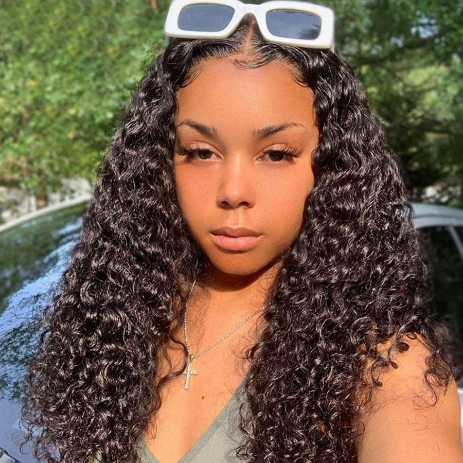 T Part Lace Wig Human Hair 6Inches Deep Middle T Part Wigs Water Wave Wet and Wavy Lace Front Wigs with Baby Hair