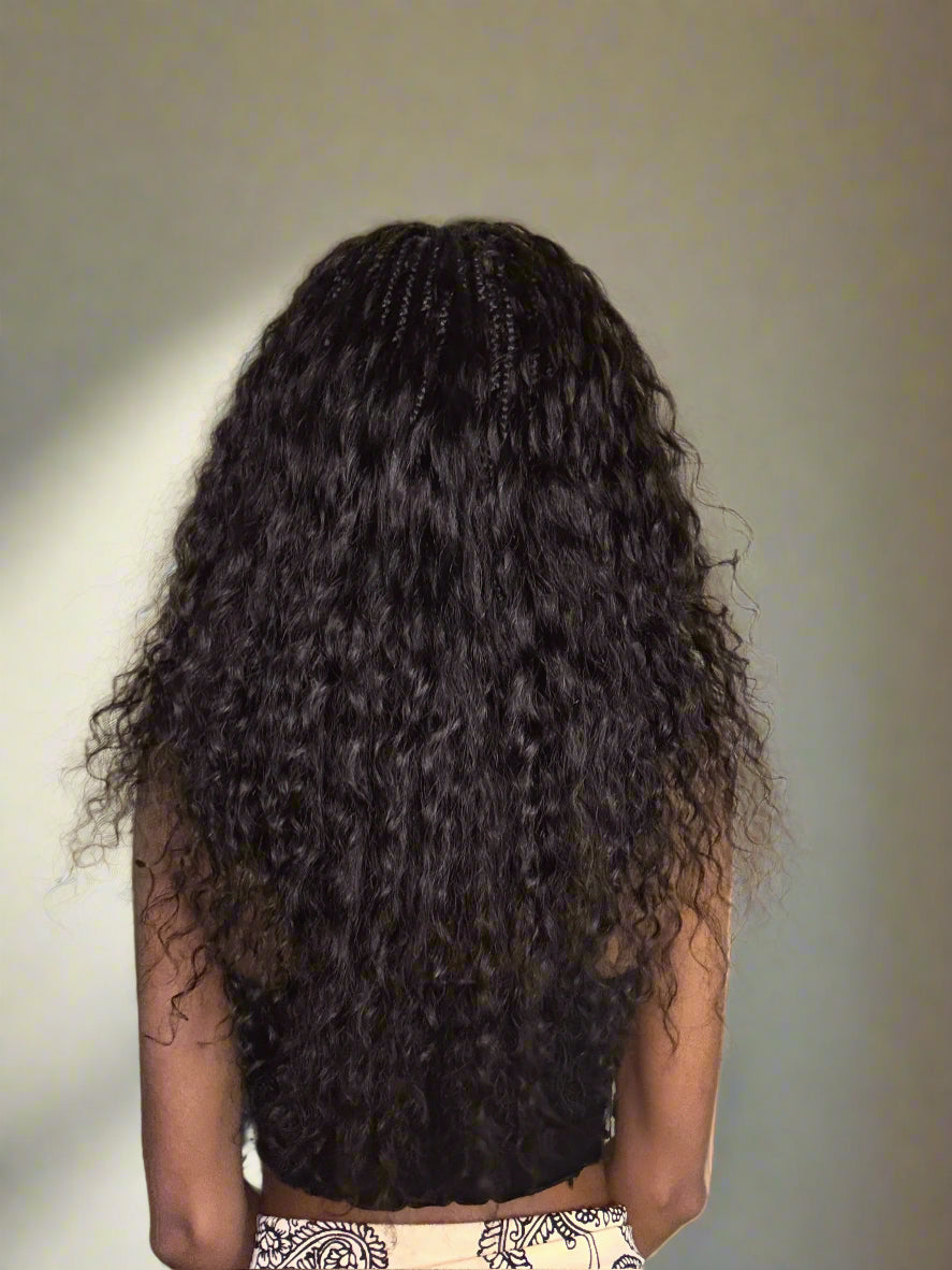 Raina - Bora Bora Human Hair Wet & Wavy Curls Pre Bleached HD Full Lace Boho Braided Wig