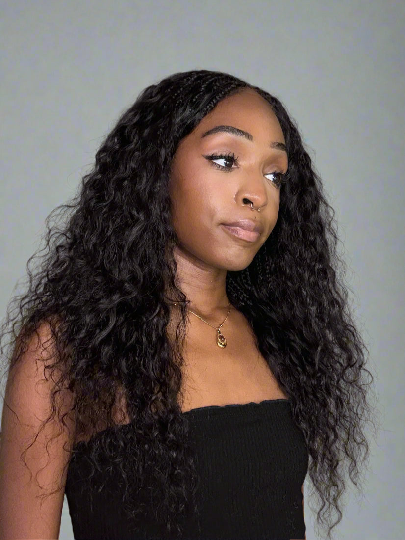 Raina - Bora Bora Human Hair Wet & Wavy Curls Pre Bleached HD Full Lace Boho Braided Wig