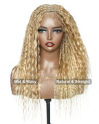Raina - Bora Bora Human Hair Wet & Wavy Curls Pre Bleached HD Full Lace Boho Braided Wig