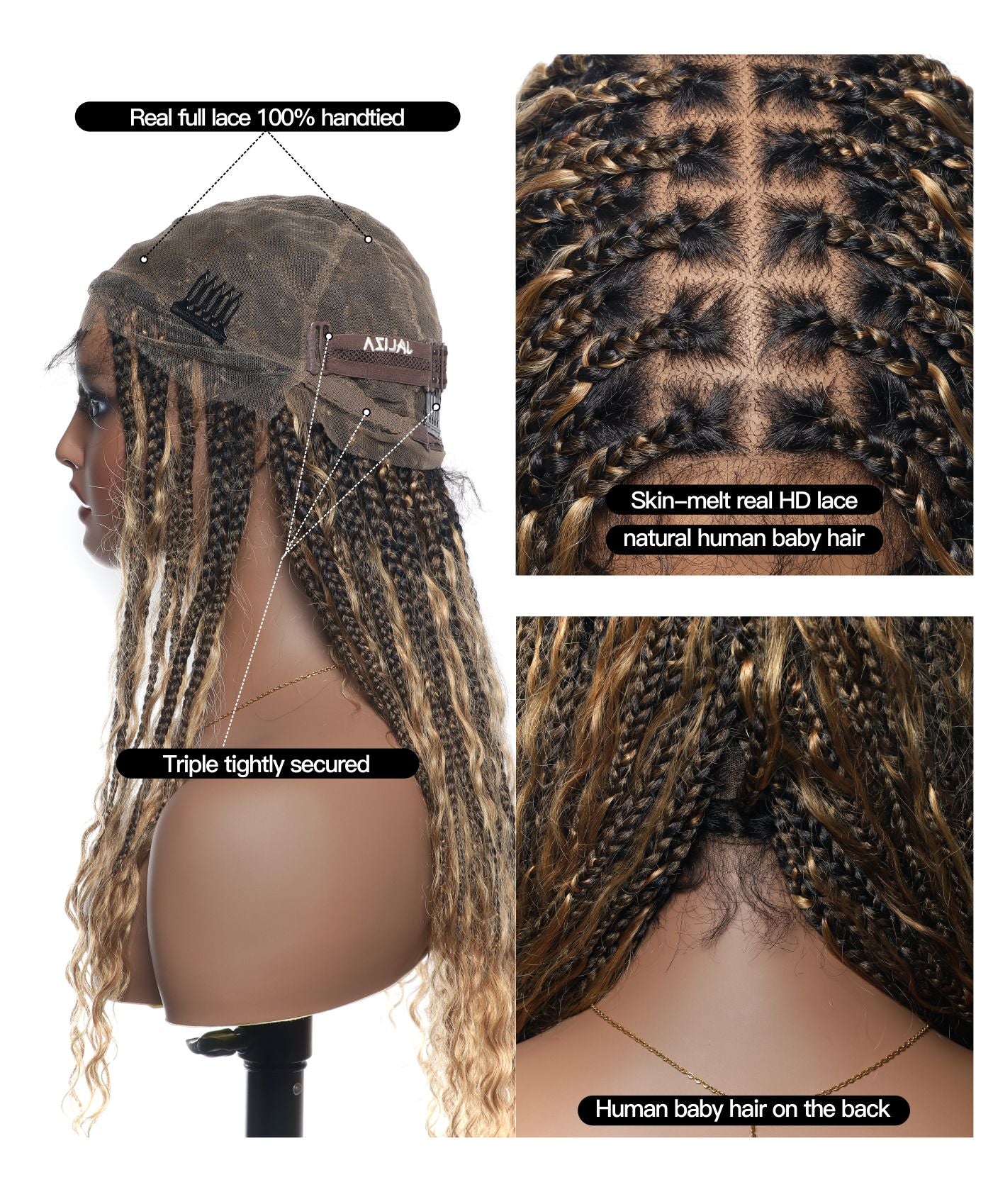 Kiki - 24" HD Full Lace Lightweight Human Hair Curls Boho Box Braided Wig