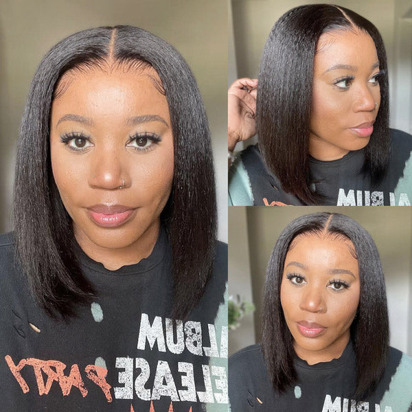 Wear Go Glueless Wigs Kinky Straight Pre Cut 7x5 HD Lace Front Bob Wigs