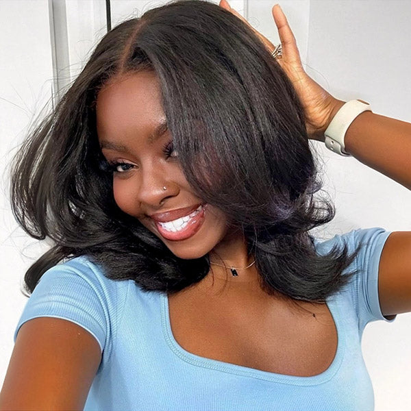 Layered Cut Pre-Styled Wear Go Wigs Pre Cut 13x4 HD Lace Glueless Wig With High Density Bomb Look