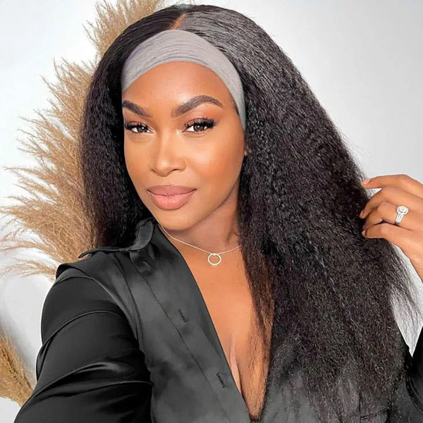 Affordable Kinky Straight Human Hair Headband Wig Ready To Wear Wig No Glue Needed