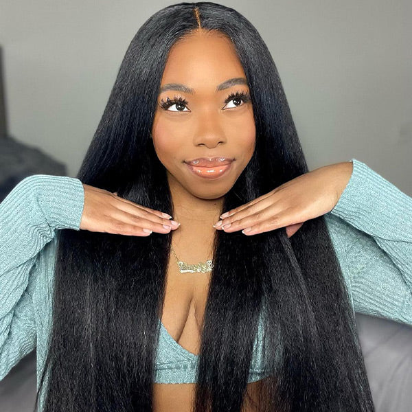 M-Cap Kinky Straight Pre Cut 9x6 HD Lace Wear Go Glueless Wigs Pre Bleached Tiny Knots Lace Front Wigs
