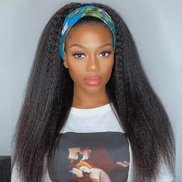Affordable Kinky Straight Human Hair Headband Wig Ready To Wear Wig No Glue Needed
