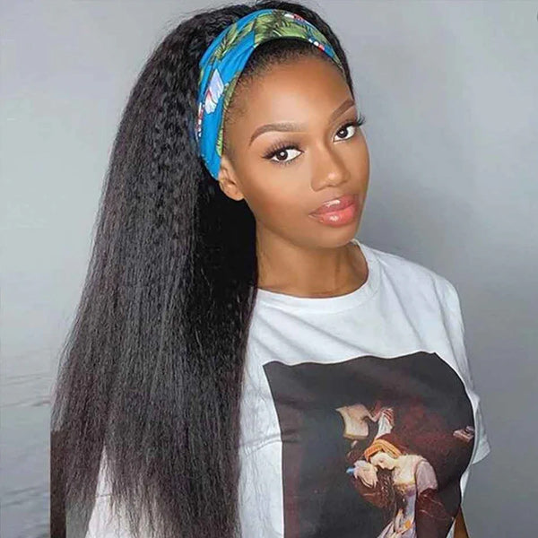 Affordable Kinky Straight Human Hair Headband Wig Ready To Wear Wig No Glue Needed