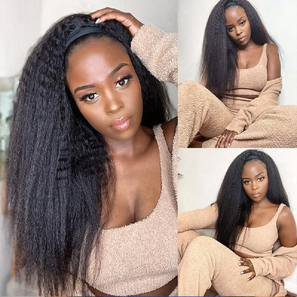 Affordable Kinky Straight Human Hair Headband Wig Ready To Wear Wig No Glue Needed