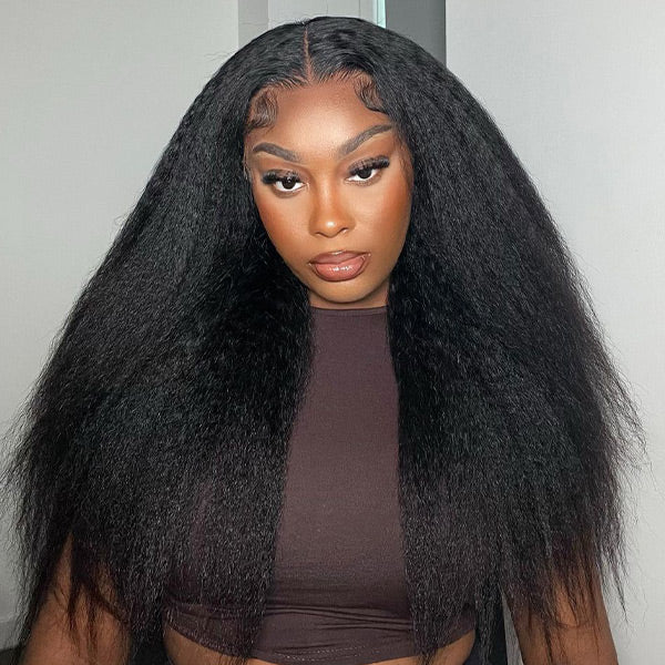 M-Cap Kinky Straight Pre Cut 9x6 HD Lace Wear Go Glueless Wigs Pre Bleached Tiny Knots Lace Front Wigs